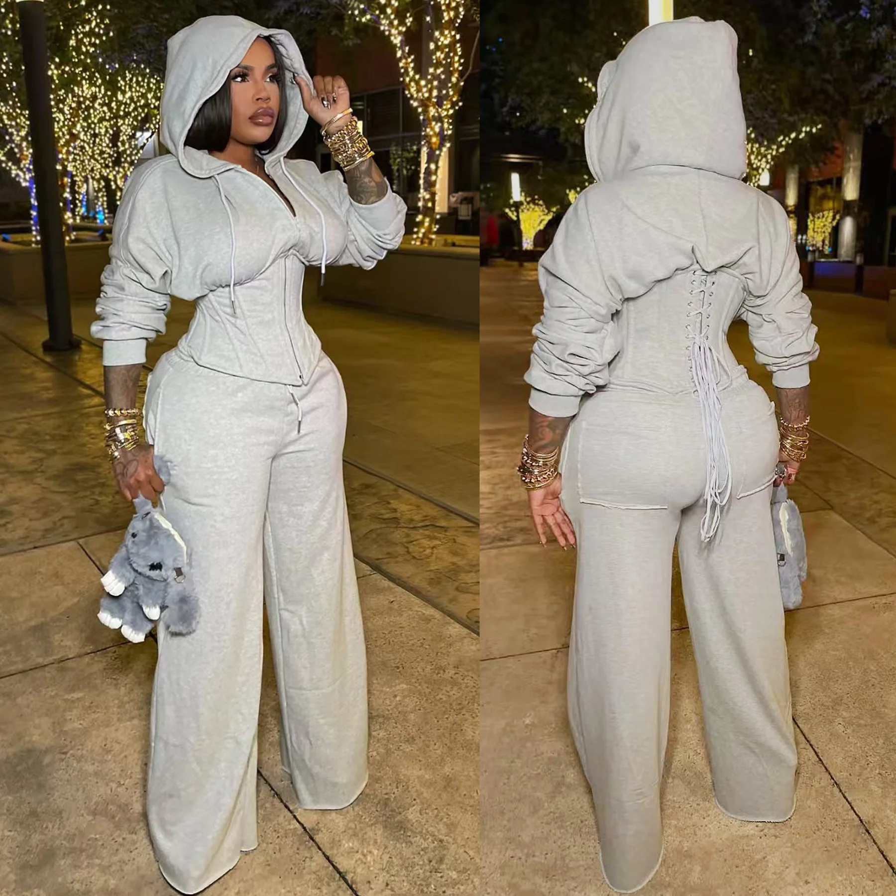 

Hoodie Jackets Tops 2 Piece Sets Outfits 2025 Winter Fall Clothes Women Y2K Streetwear Tracksuit Sweatsuit Two Piece Pant Sets