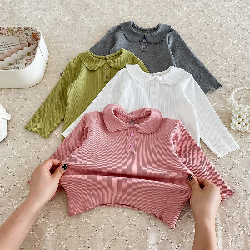 

T-shirt Bottom Shirt Interior Top Outerwear Clothing Cute 2025 Autumn New Girl Baby Girl Doll Collar Western Long Sleeve Spring