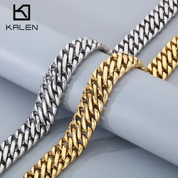 KALEN 23mm Width 316L Stainless Steel Bracelet Necklace Polished Curb Solid Heavy Long Chain Choker Charm Collar Jewelry