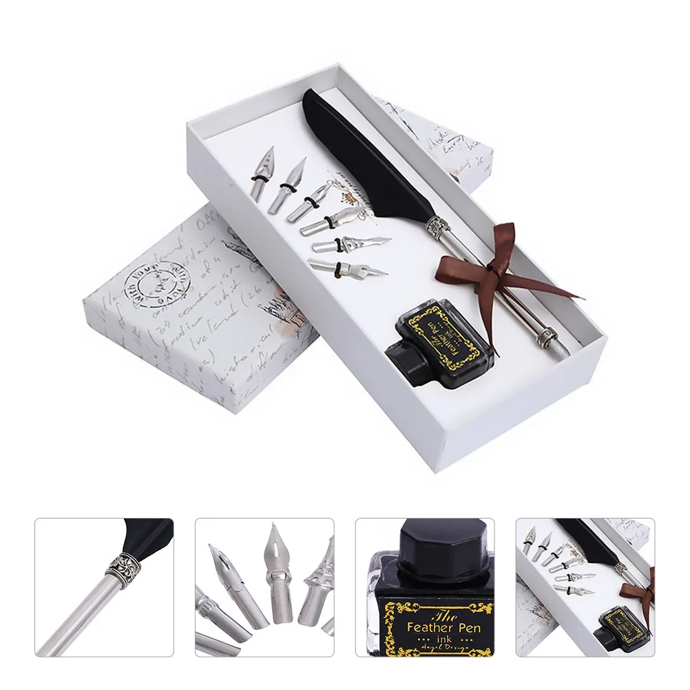

Retro Quill Pen Set 6 Nibs Smooth Writing Luxury Gift Calligraphy Pens Decorative Ink Supplies Business Present