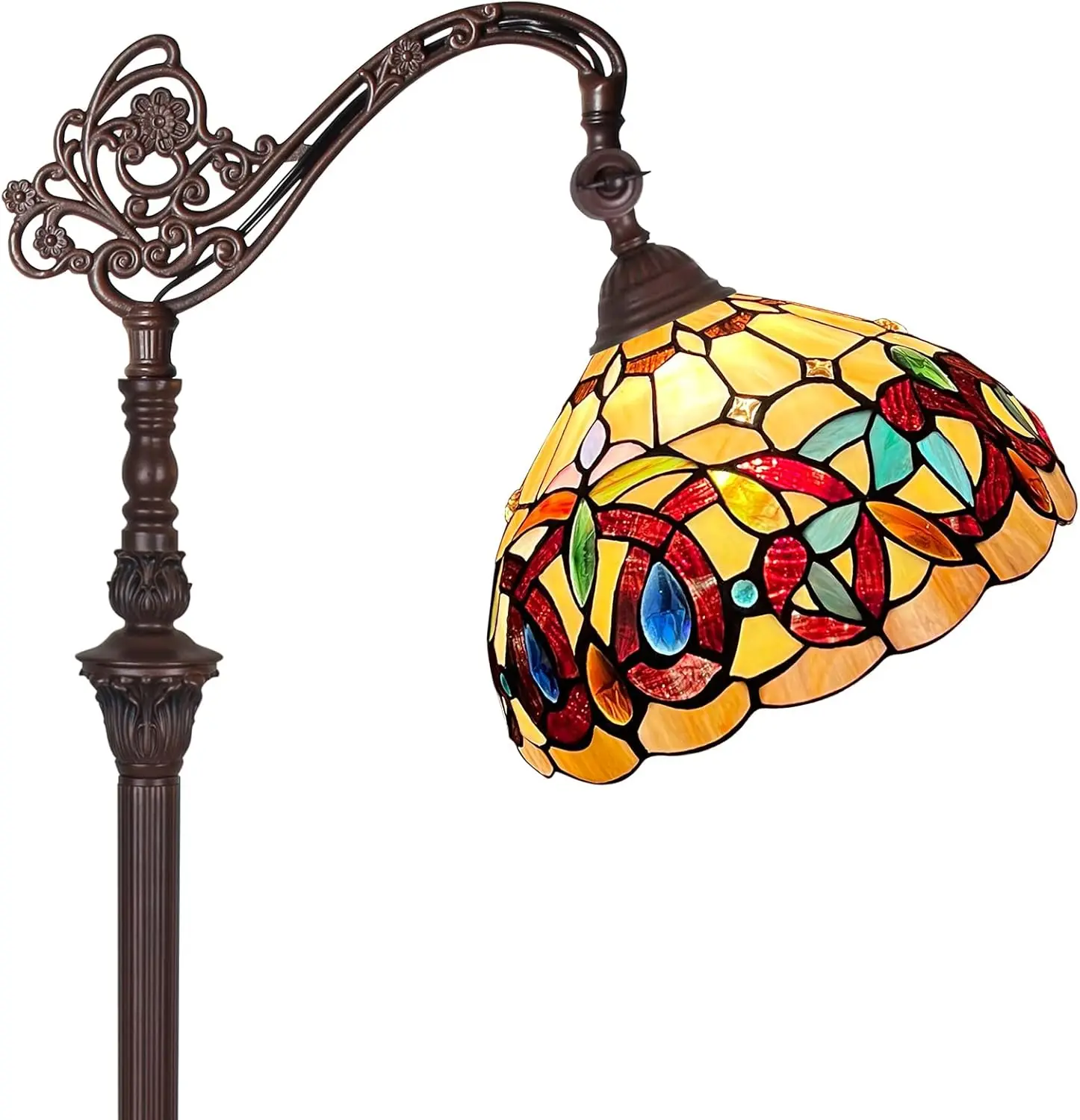 

Floor Lamp Tall Inlaid Crystal Victorian Style Stained Glass Soft Light Arched Adjustable Angle