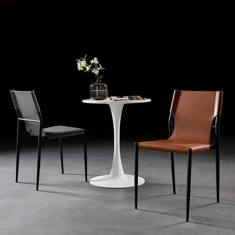 

Minimalist Saddle Leather Dining Chair Home Dining Table Modern Simple Chair Casual