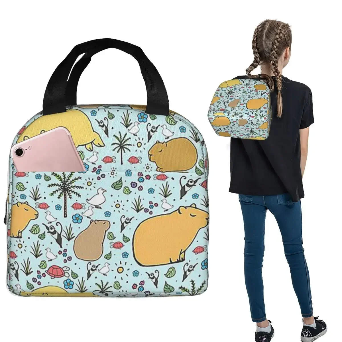 Capybaras In Blue Insulated Lunch Bag for Women Children Leakproof Food Boxes Thermal Lunch Box Tote