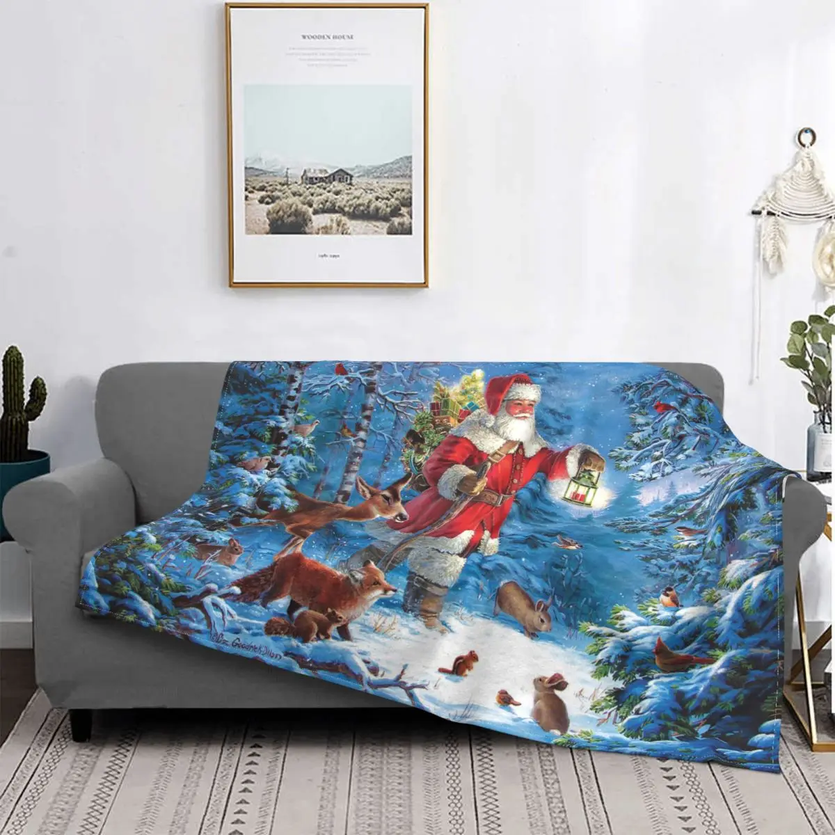 

Merry Christmas Blanket Velvet Autumn/Winter Santa Deer New Year Multi-function Warm Throw Blanket for Home Car Bedding Throws