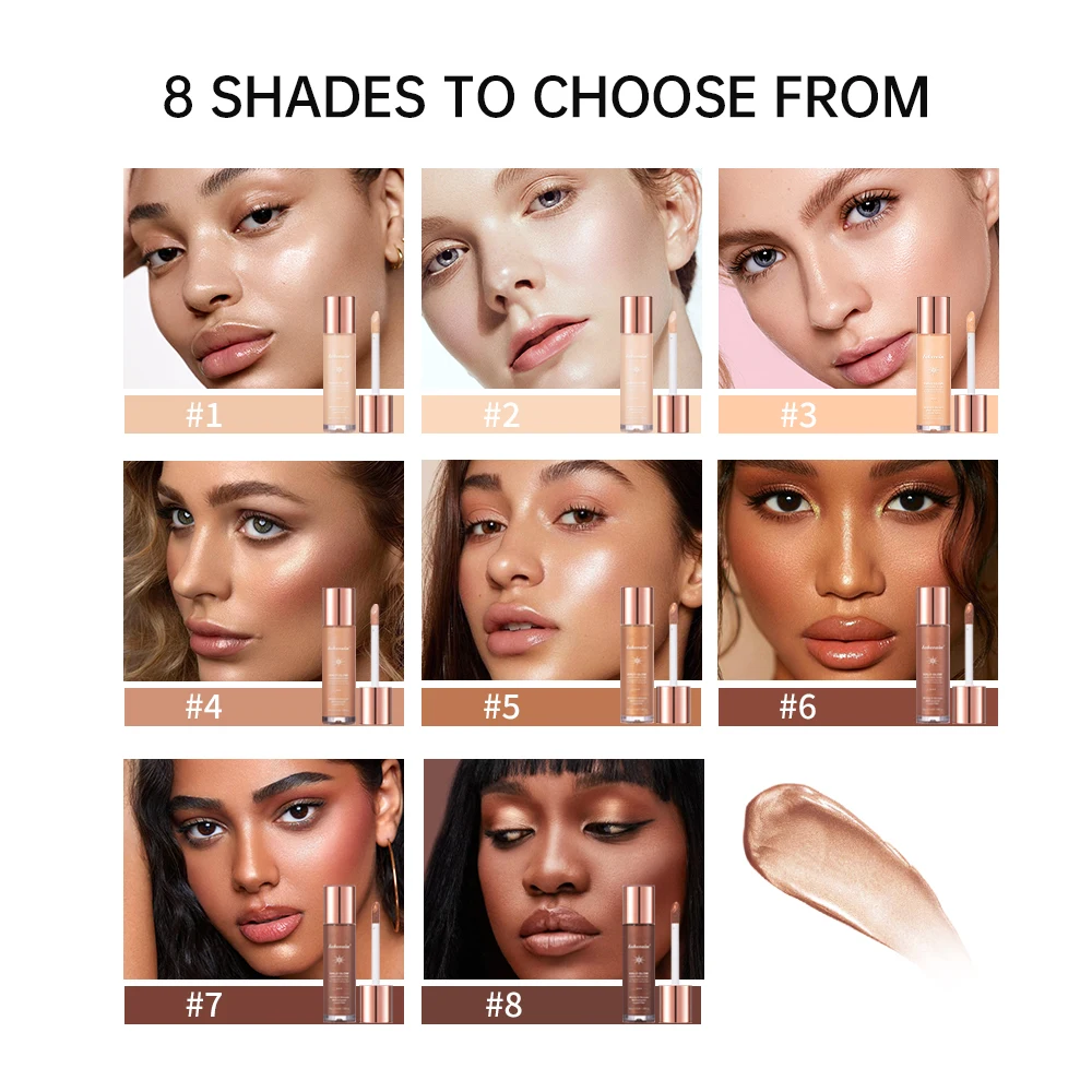 8 Colors Liquid Face Filter Highlighter Shimmer Dewy Long Lasting Natural Moisturizing Illuminator Smooth Daily Glow Face Makeup