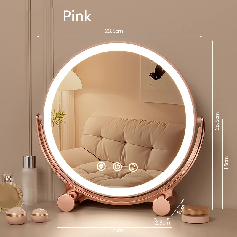 Desktop 3 Colors Dimmable LED Makeup Mirror Household Bedroom Vanity Mirror with Touch Screen Cosmetic Mirrors Type-c Charging