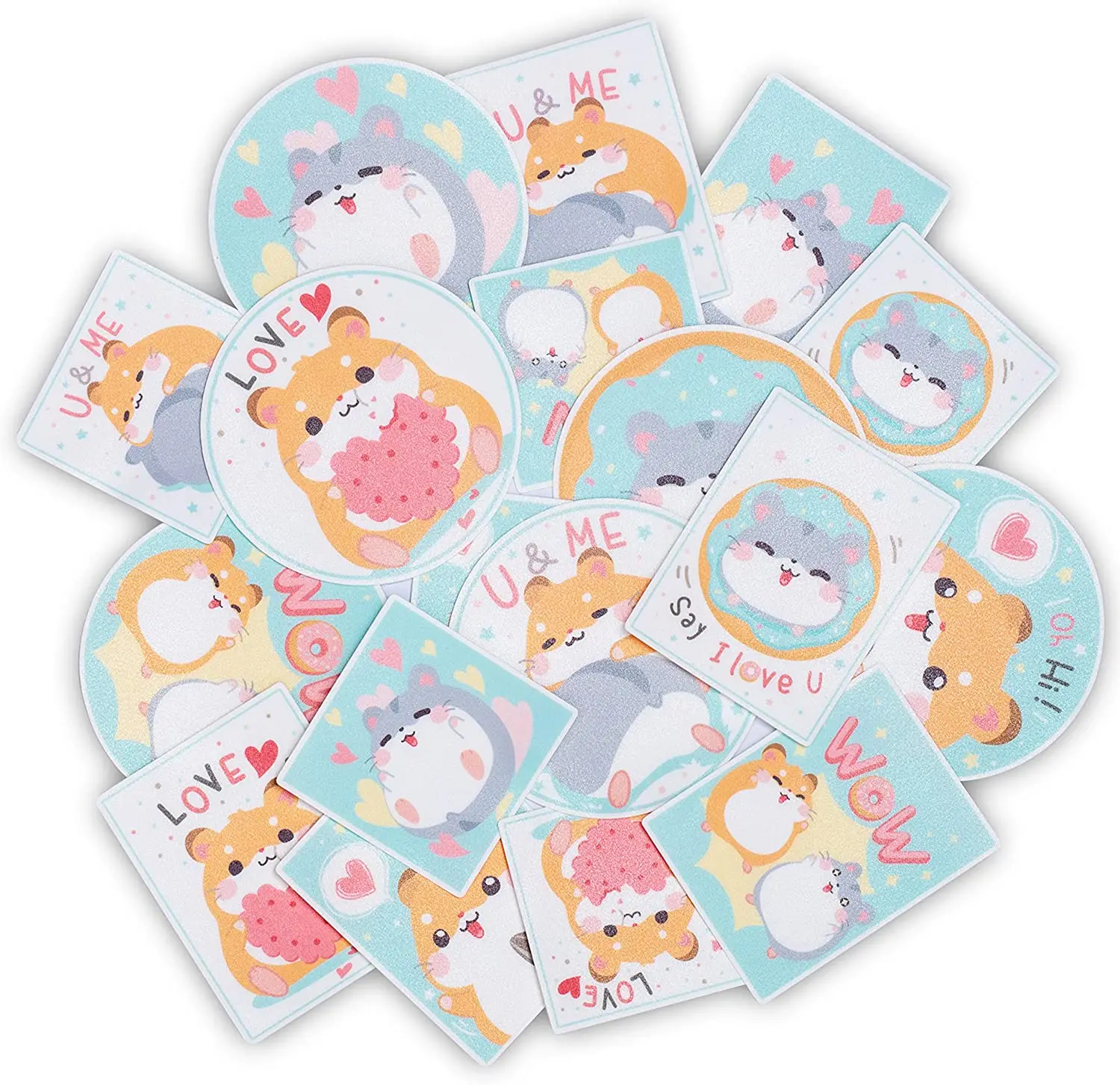 18pcs Cute Pet Hamster Sticker Set Animal Themed Square, Vertical and Round Stickers Decals for Journals