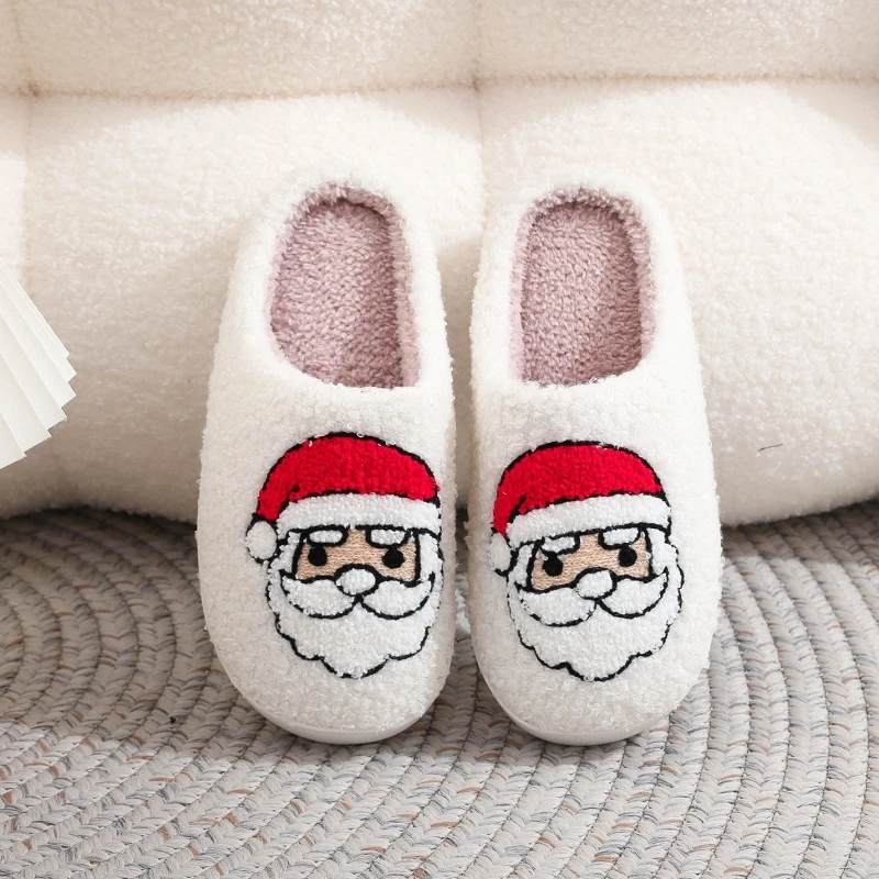 Winter Christmas Women Home Slippers Men Indoor Soft Non-slip Sandals Couples Warm Plush Flat Slides Adults Unisex Lovely Shoes