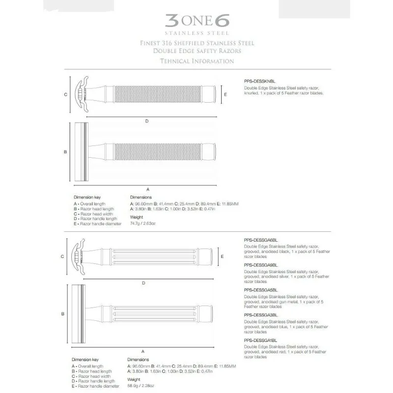 Edwin Jagger 3ONE6 มีดโกนเหล็ก (สีน้ําเงิน)