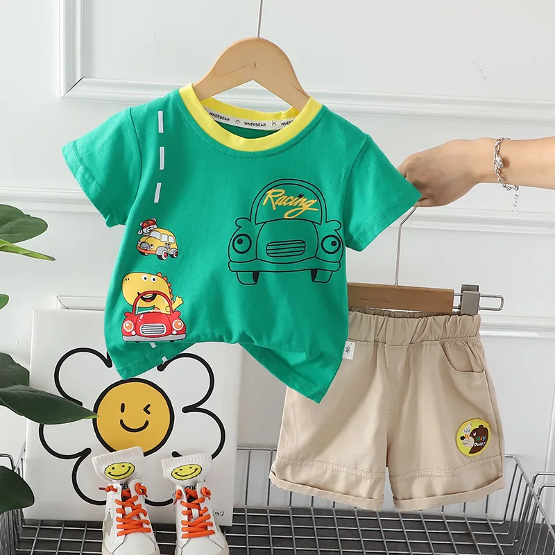 Kids Summer Sets 2024 Baby Boy Clothes 9 To 12 Months Casual Dinosaur Car Short Sleeve T-shirts and Shorts Children's Clothing