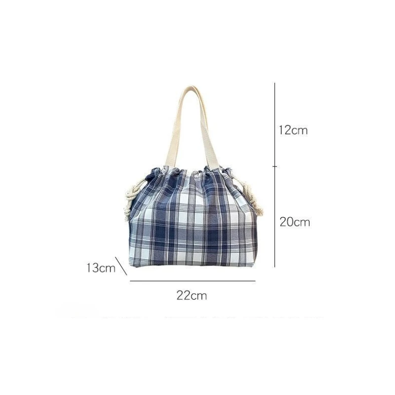 Karierte Handtasche mit Kordelzug, wasserdicht, ölbeständig, Lunchtasche, tragbare Kosmetik-Aufbewahrungstasche, modische Tragetasche – Detail 1
