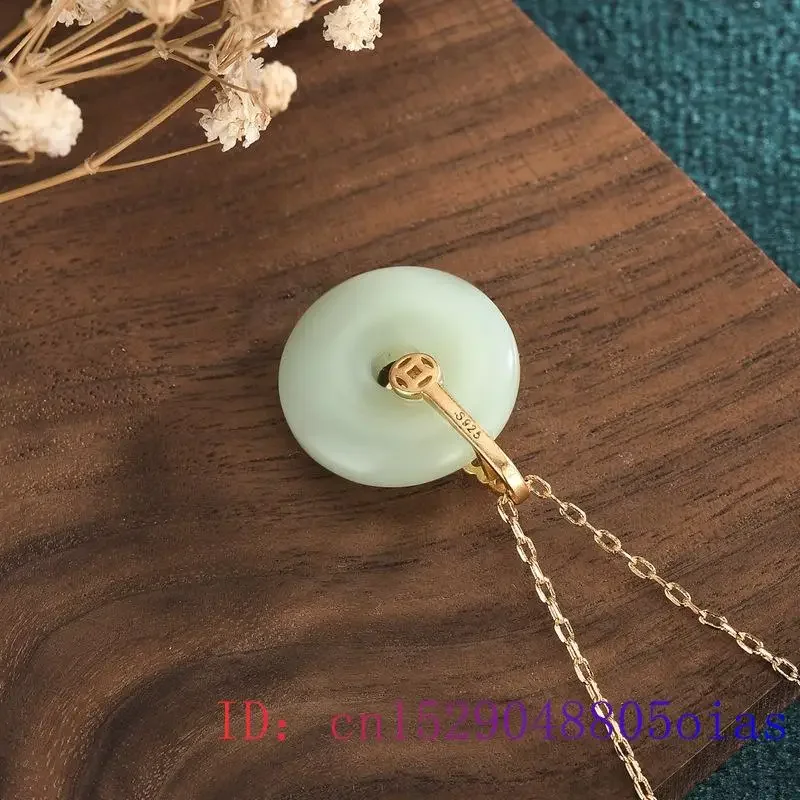 Pendentif en Jade et beignet vert pour femmes, bijoux en pierre naturelle, collier, amulette en argent 925, cristal, breloque, cadeaux calcédoine