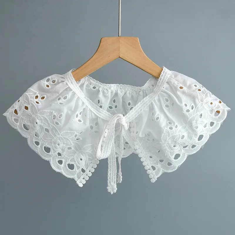 Linbaiway Women White Hollow Out Floral Necklace Scarf Embroidery Fake Collar Shawl Wraps Girls Summer Dress Shirt False Collar