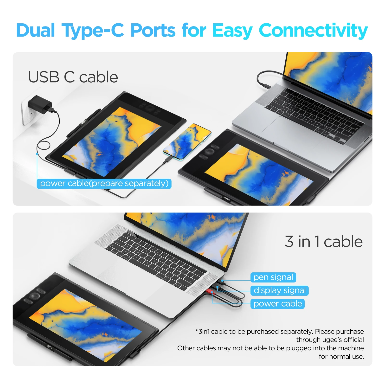 UGEE-Tablette graphique avec stylet numérique, écran HD 11.9 "/15.4", 127% sRGB 8190, compatible Windows/iOS/SonOS