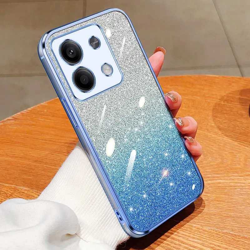 Voor Xiaomi Redmi Note 13 Case Redmi Note 13 Pro Luxe Gegalvaniseerde Glitter Note 13 Pro Plus Case Bumper Doorzichtige Telefoon Achterkant