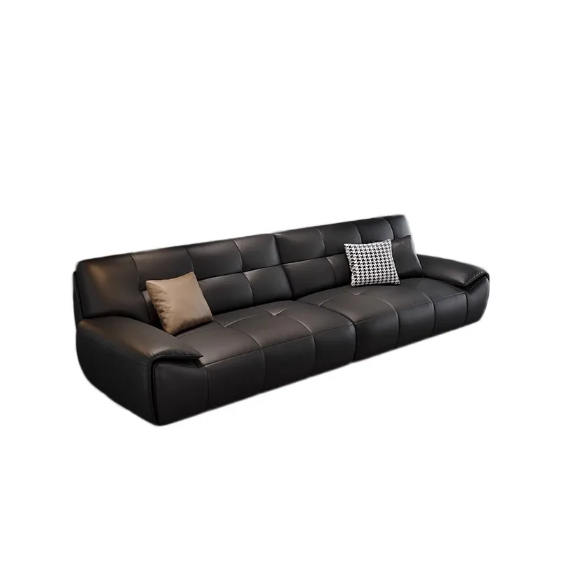 The first layer of cowhide sofa, the living room small apartment simple straight row Italian sofa