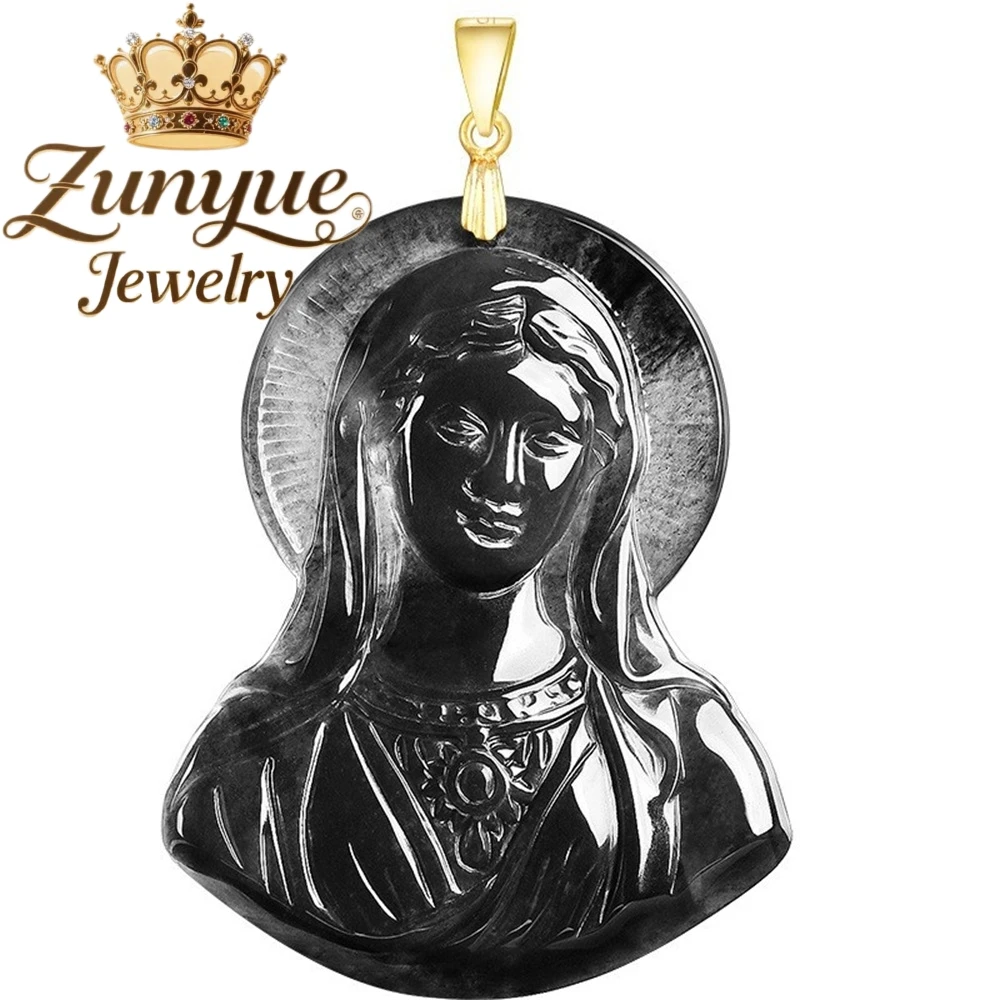 

Natural Genuine A-Grade Ice-Colored Black Jadeite Virgin Mary Maria Pendant In S925 Silver High-End Exquisite Fine Jewelry Gift