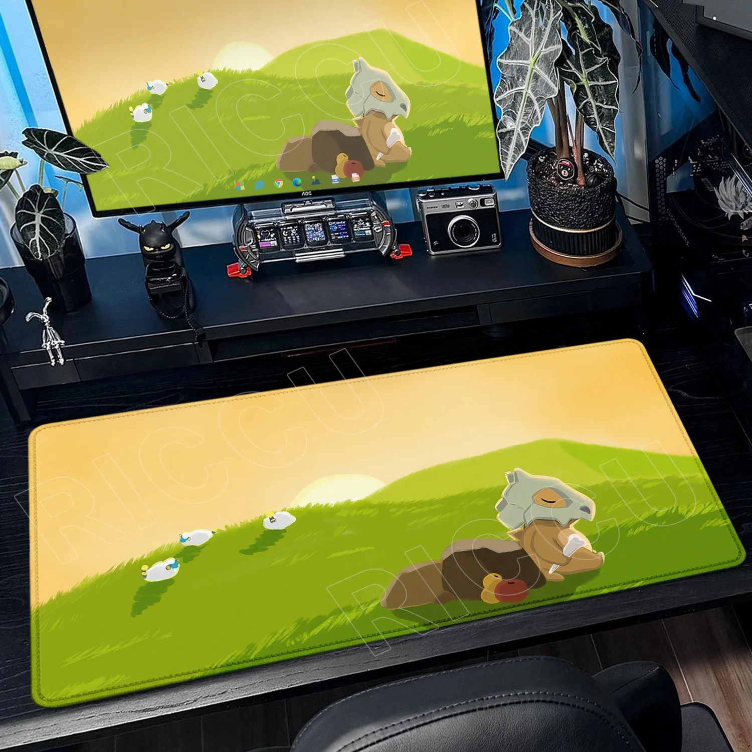 Kawaii Cartoon Cubone Mousepad Rubber Anti-Slip Lock-Edge Deskpad Anime P-Pokemons Gaming Keyboard Table Mat Office Accessories