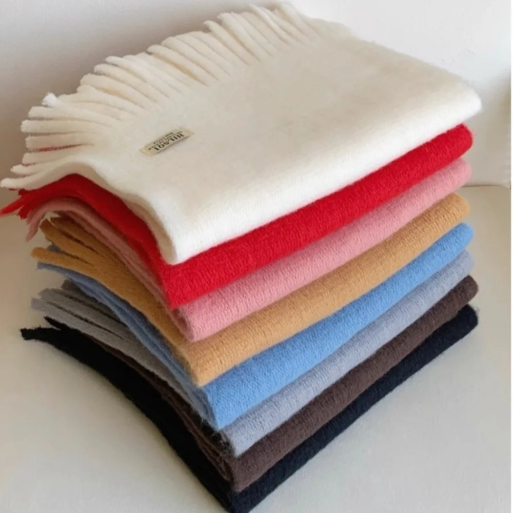 

Ретро-шарф с длинными кисточками, зимний, шерстяной, теплый, кашемировый, однотонный, в корейском стиле, длинная шаль для девушек