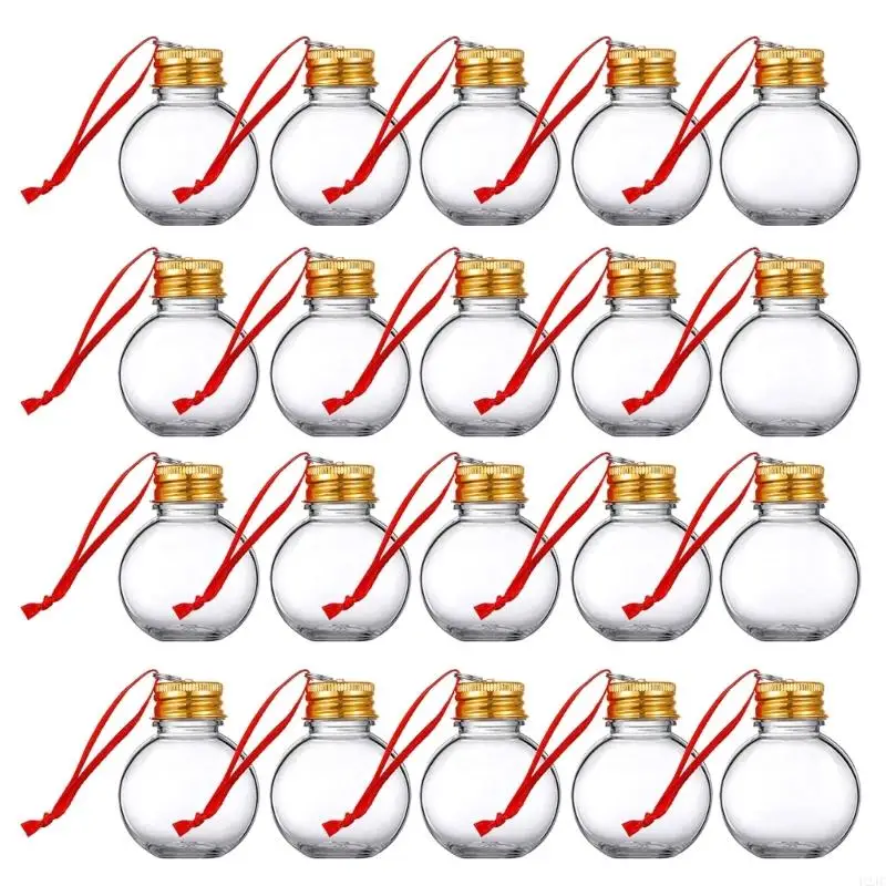 U2JC Pack of 20 Clear Plastic Fillable Bottle Ornament Christmas Baubles Multifunctional Hangings for Festival Home Decors