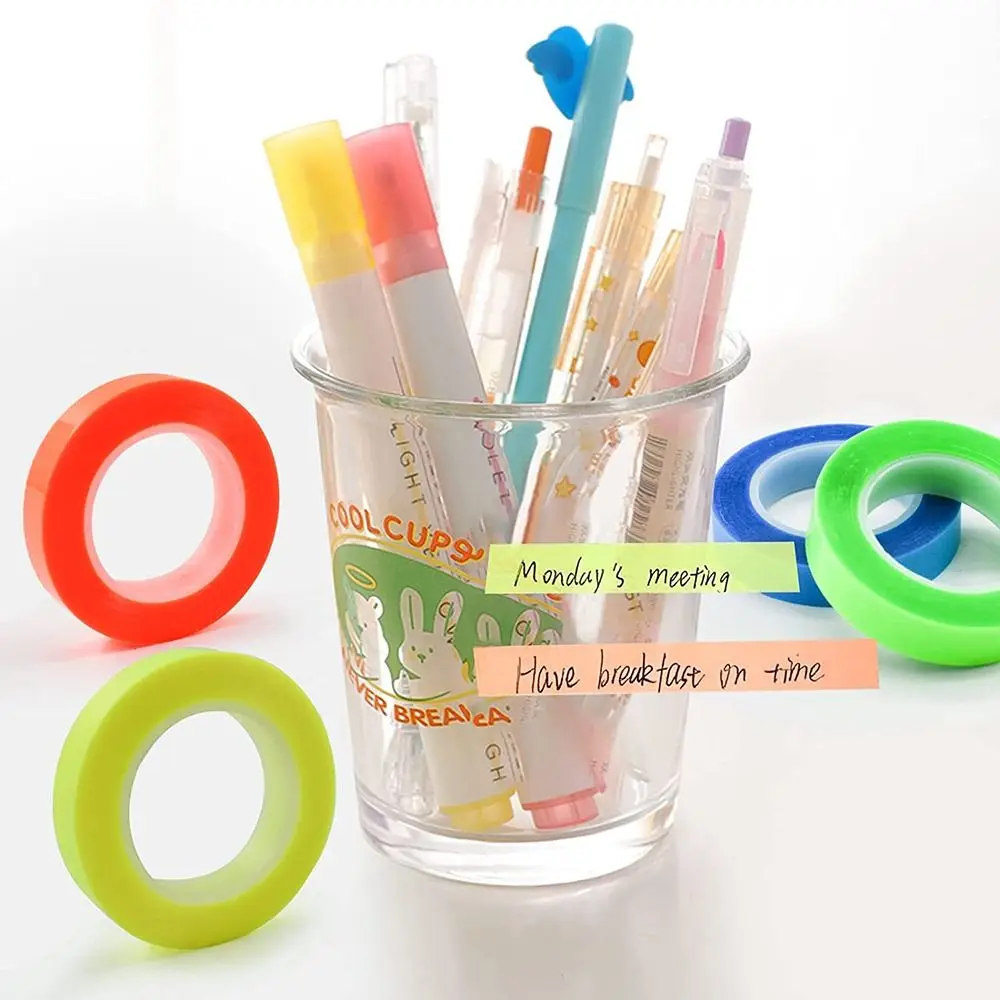 Professional 5 Rolls Highlighter Sticker Transparent PET Fluorescent Index Tabs Adhesive Sticker Roll Stationery