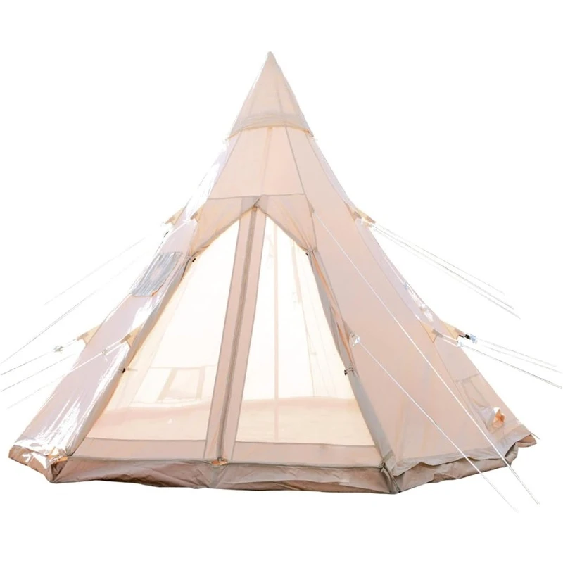 

Canvas Bell & Teepee Camping Tent, Water Resistant, Hot Tent with Stove Jack, 4 Season Outdoor Glamping Tent, Roomy Yurt