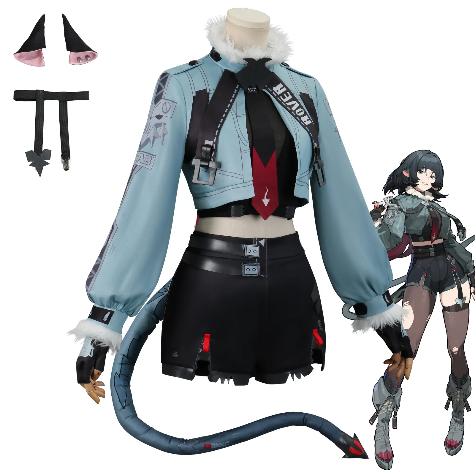 ZZZ Jane Doe Cosplay Full Set Blue Coat Shorts Tail Wig Gloves Headwear Anime Game Costume For Halloween Comic Con Party - view 3