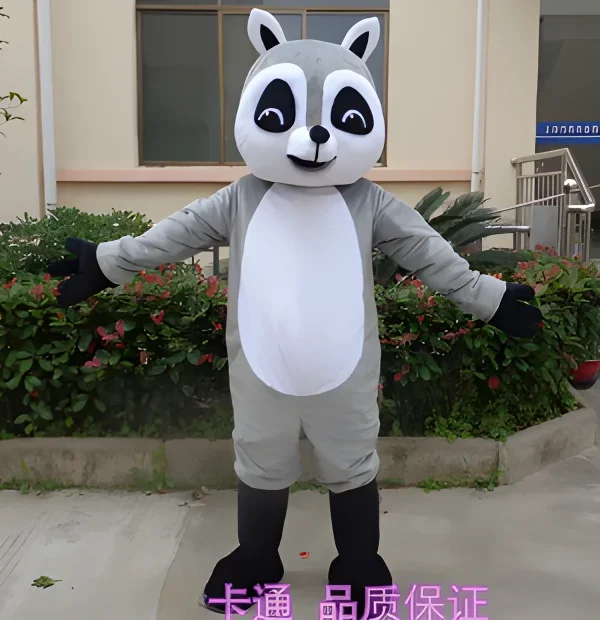 Fantasia de mascote de guaxinim cor cinza rosa terno de mascote de urso de guaxinim