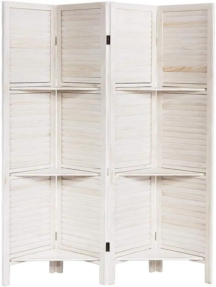 

4 Panel Room Divider with Display Shelf, Folding Privacy Screen for Room Separation Home Office, 5.6 Ft Tall
