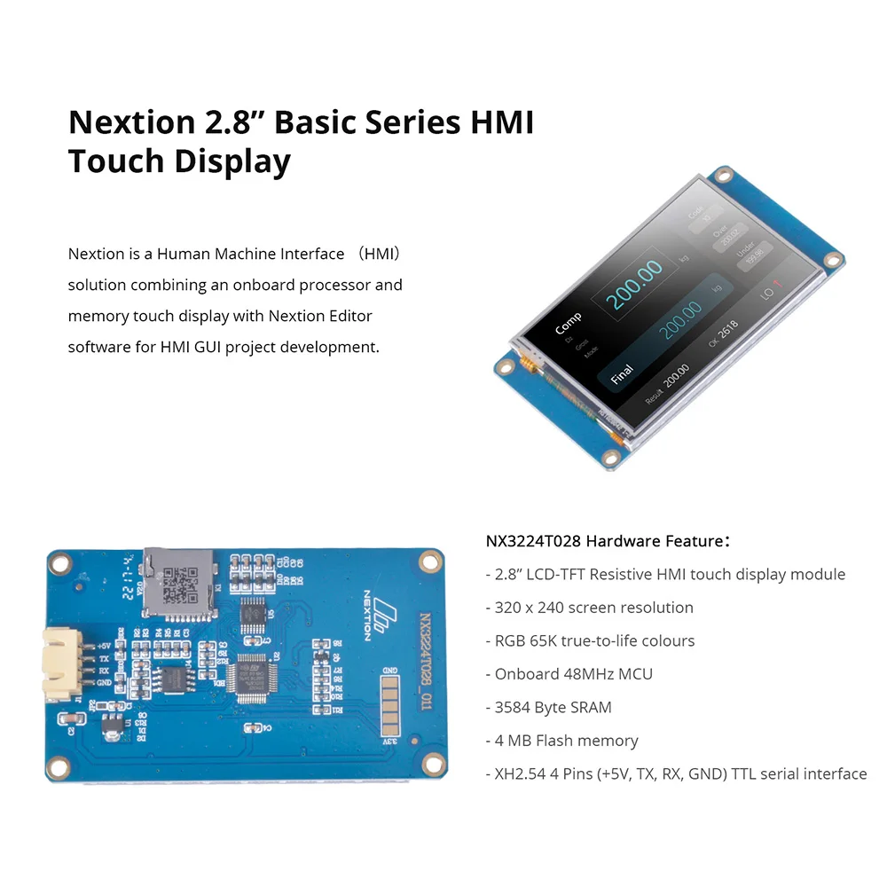 Nextion NX3224T028 - 2.8'' HMI Intelligent Touch Display TFT LCD Module 4-wire Resistive Touch Panel For Arduino Developer