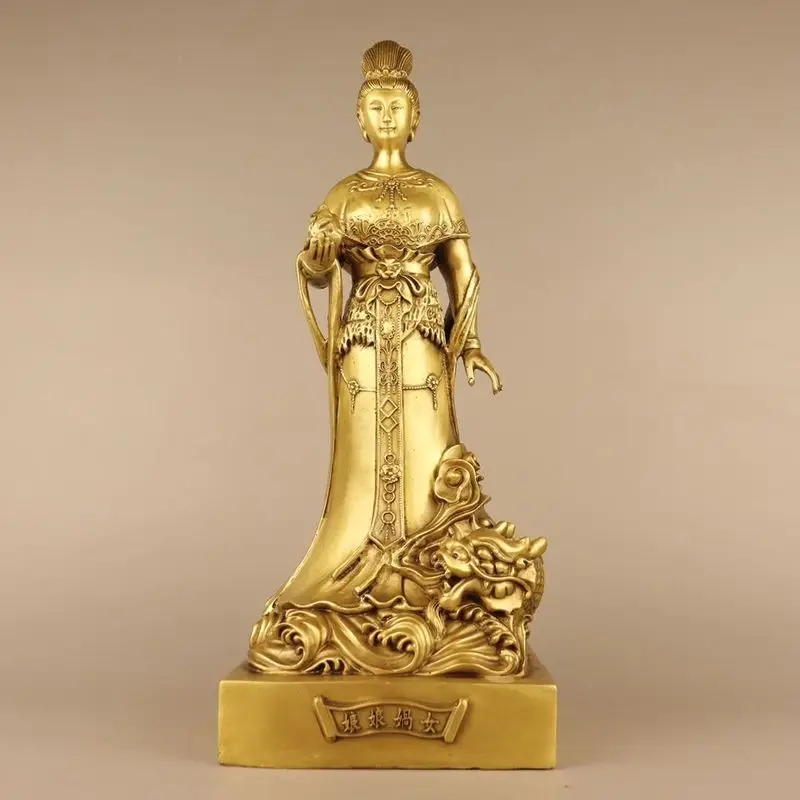 Bronze statue of Nüwa, goddess who mended sky and created world, the Earth Mother, a brass seated figure