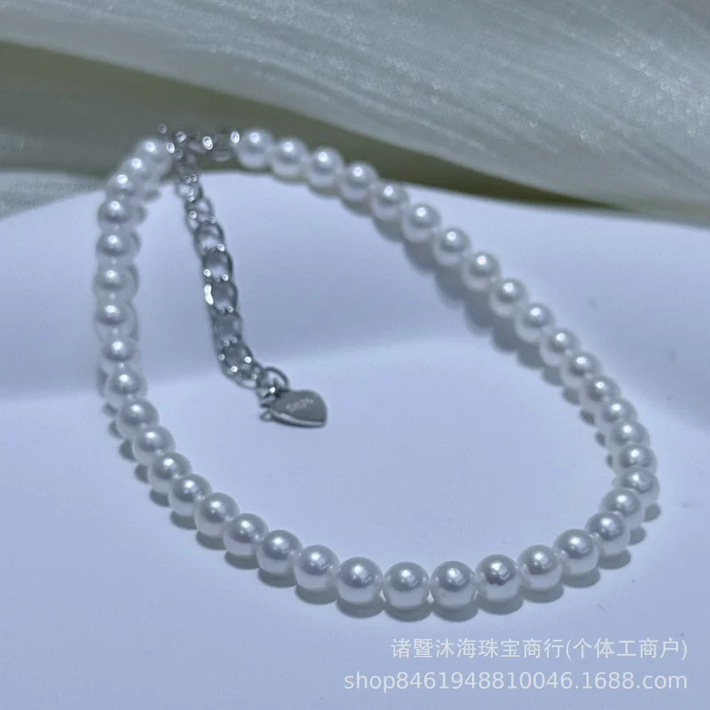 

3-4Mm Natural Freshwater Strong Light Bead Bracelet Nearly Round S925 Sterling Silver Adjustable