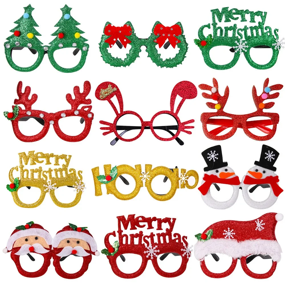 Gafas de decoración de fiesta de Navidad para adultos y niños, 2 piezas, tomar fotos, astas de ciervo, muñeco de nieve, árboles, arco, gafas festivas