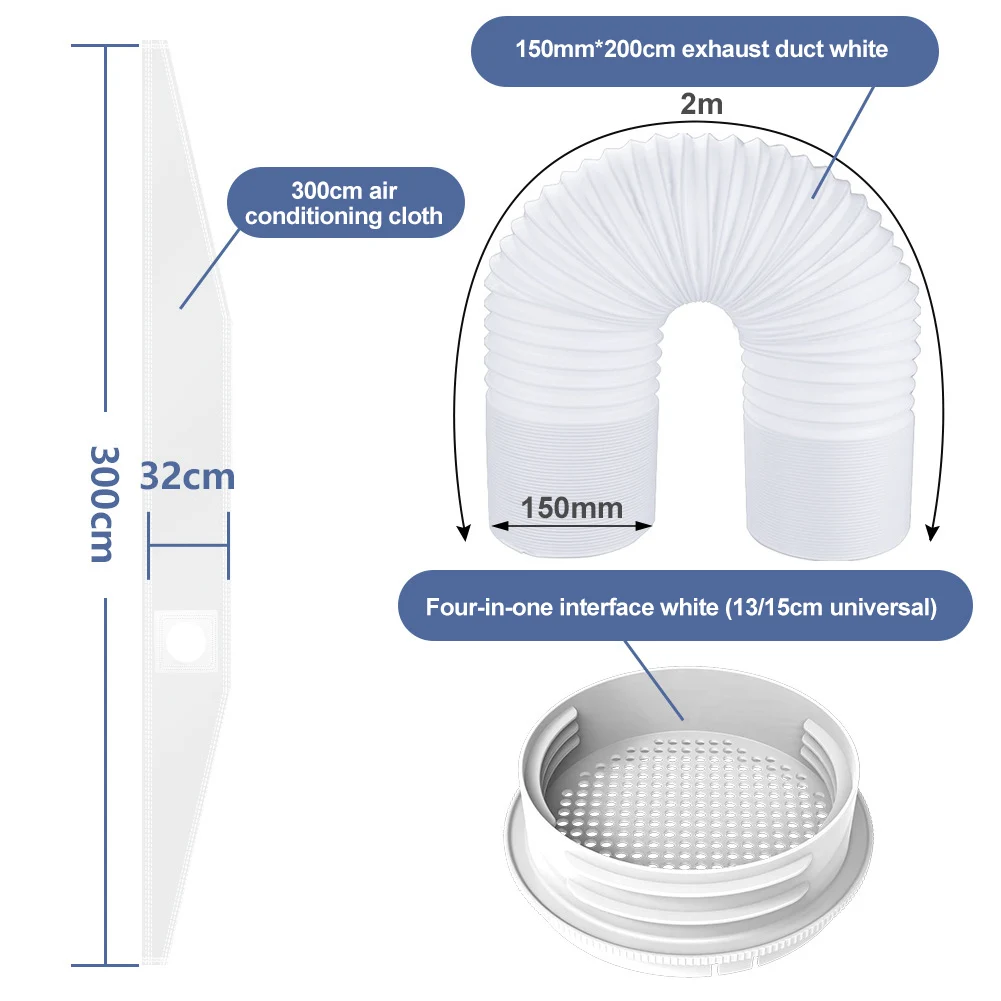 Exhaust Hose Air Conditioner Part Flexible Vent Pipe Heating Cooling Parts Sealing Cloth Exhaust Duct Connector Kit