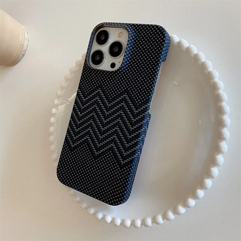 Business Carbon Fiber Pattern Case for iPhone 15 14 Plus 13 12 11 Pro Max Shockproof Hard Plastic Retro Frameless Armor Cover