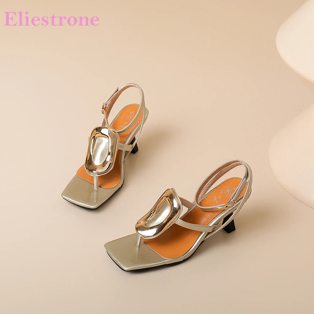 

2025 Summer Glamour Black Gold Women Casual Sandals Sexy Square Toe High Heels Lady Shoes Plus Small Big Size 32 43 46 48