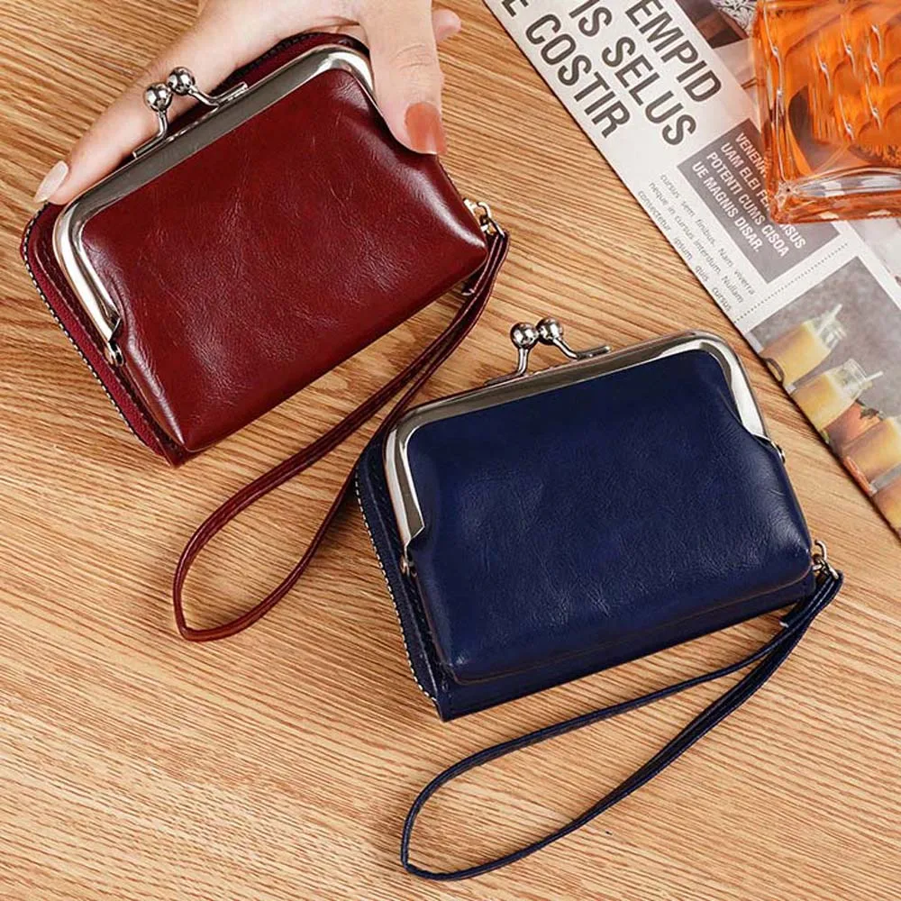 Etui RFID Orgel Portemonnee PU Leer Pols Touw Vintage Dames Portemonnee Handtas Grote Capaciteit Multi-kaarthouders Student