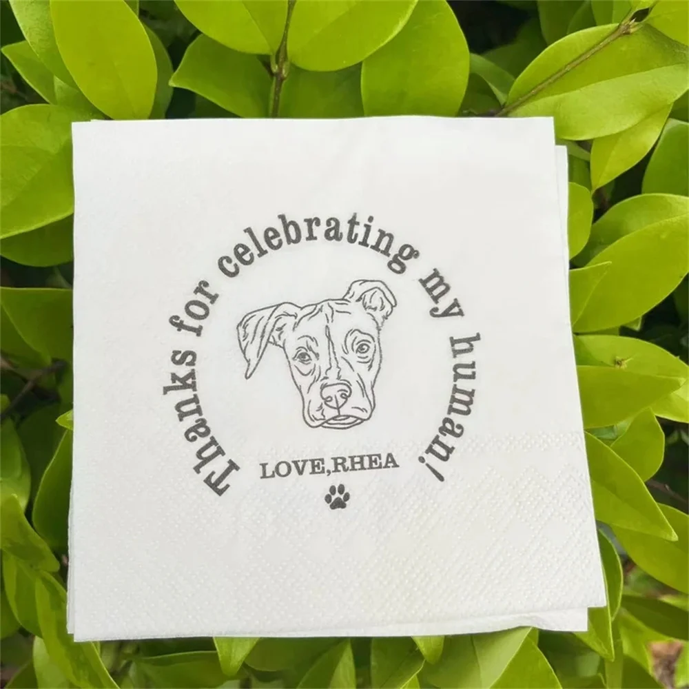 

50 PCS Personalized Illustrated pet Wedding Napkins, Custom Bar Napkins, Party Napkins, Dog Napkins, Cat Napkins, Custom Pet Coc