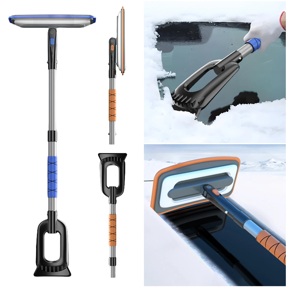 3-in-1 Extendable Ice Scraper 360° Rotation Front Windshield Ice Scraping Defrost Broom Anti-Slip for Car Windshield Window