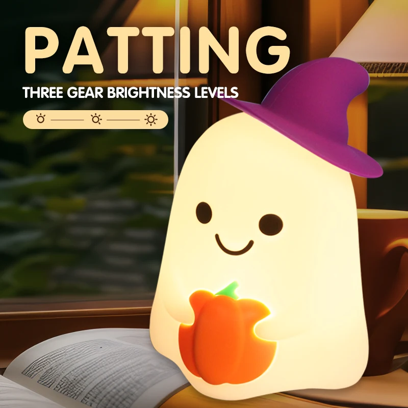 Mainan Halloween Menarik yang Bercahaya, Lampu Tidur Silikon Bentuk Hantu, Mainan Bercahaya Atmosfer yang Dapat Diisi Ulang