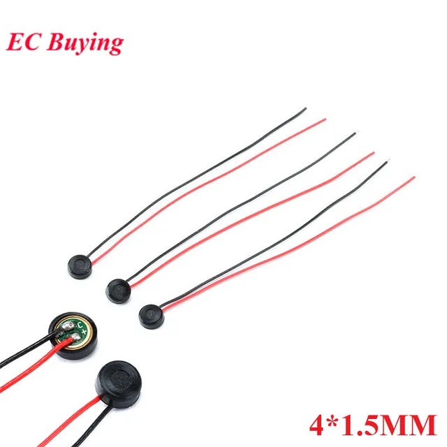 50 sztuk/5 sztuk elektretowy mikrofon pojemnościowy pojemnościowy mikrofon elektretowy 4mm x 1.5mm dla telefonu PC MP3 MP4 z 2 przewodami długość przewodu 5.5CM