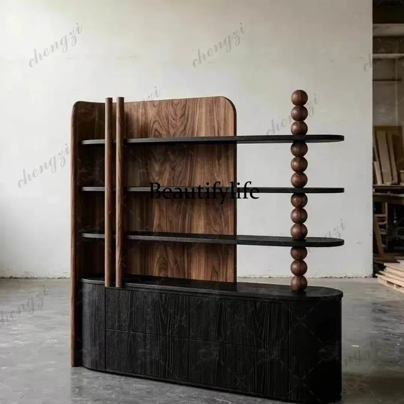New Chinese-style solid wood display cabinet Modern living room multi-layer display cabinet Storage locker
