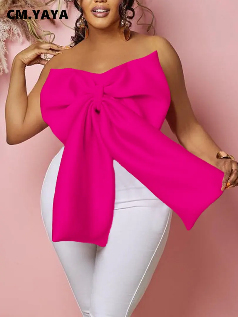 CM.YAYA-Tops cortos sin tirantes con lazo de mariposa para mujer, camiseta sin mangas Sexy para fiesta de noche, 2023