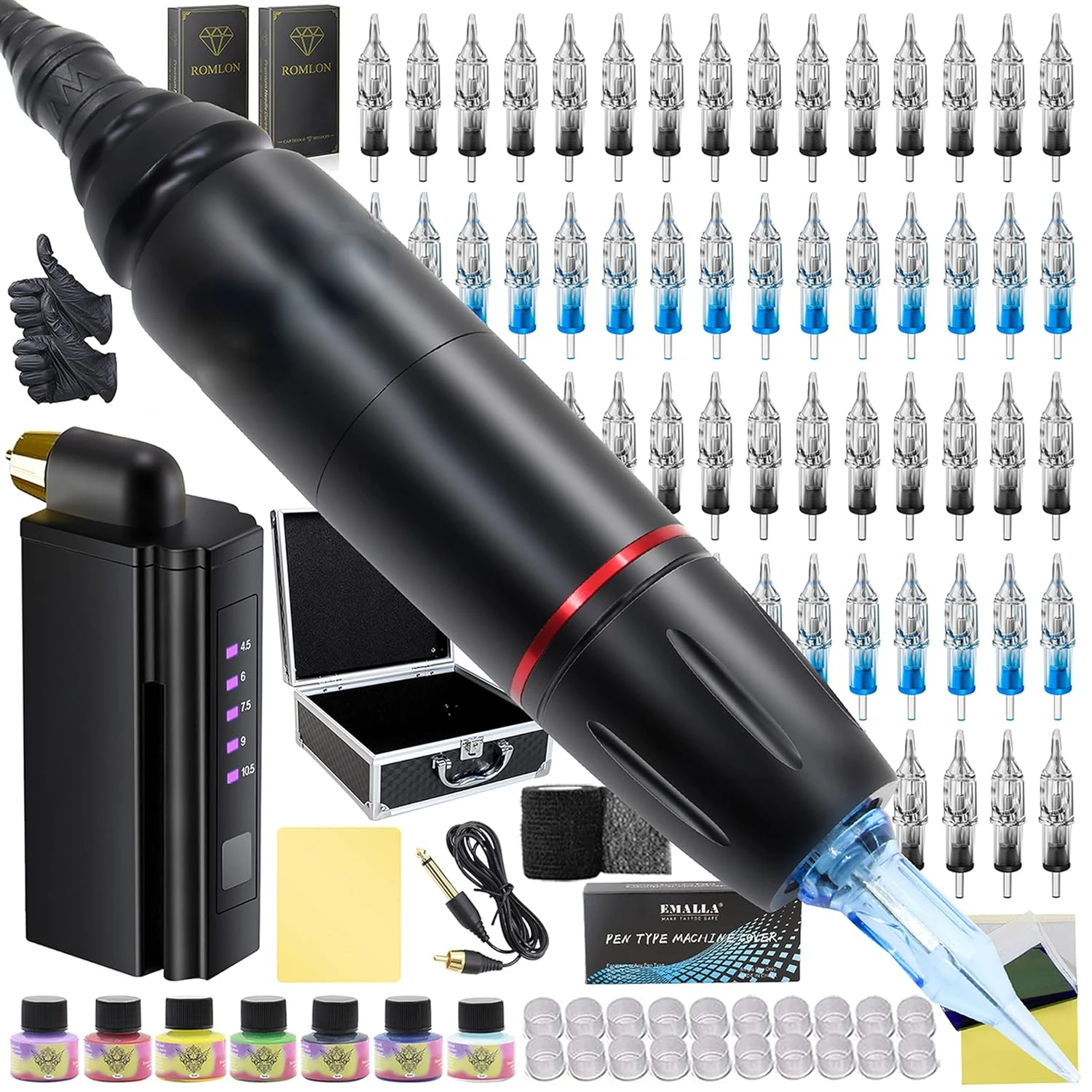 

Tattoo Kit Professional Complete - Tattoo Pen Machine Kit Rotary Tattoo Machine Tattoo Power Supply 40Pcs Cartridges Needles Ta