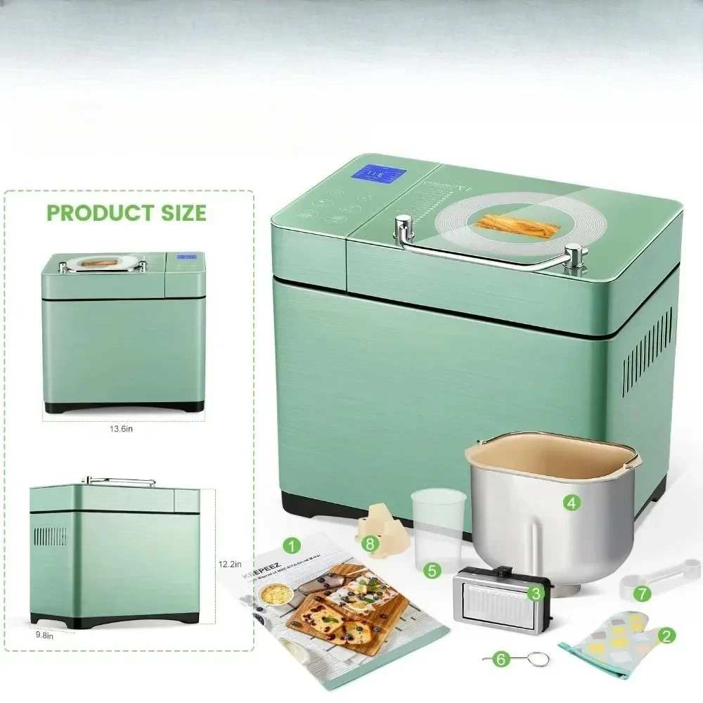 l Máquina para hacer pan grande de 2,2 lb: calentadores duales, máquina para hacer pan 17 en 1 sin gluten, masa para pizza, mermelada, dispensador automático de nueces L