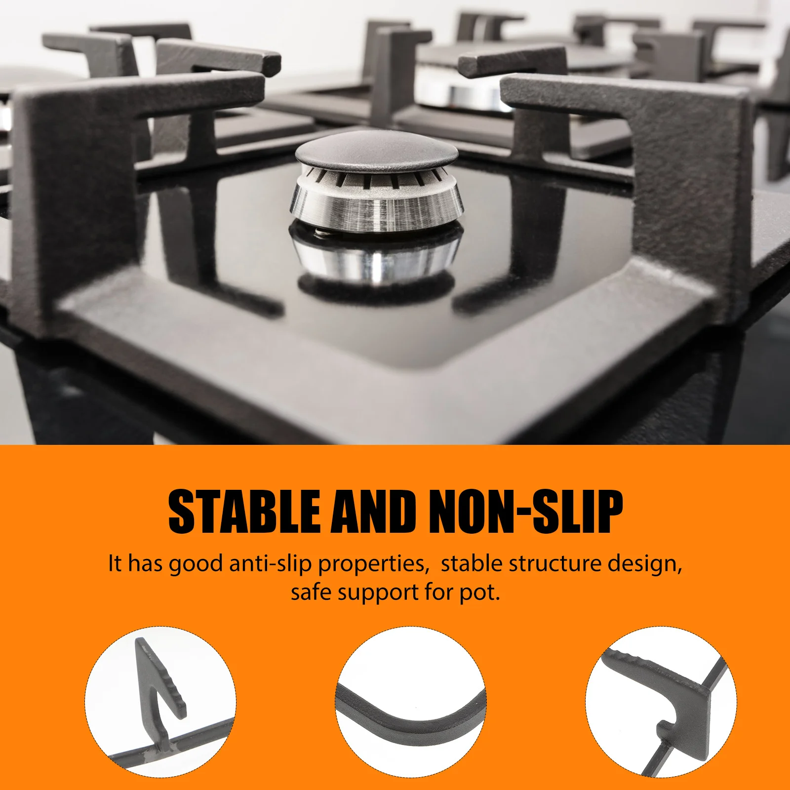 

1Pcs Gas Stove Rack Cast Iron Stove Support Durable Kitchen Tool Practical Gas Burner Stand Replacement Stable Holder Black