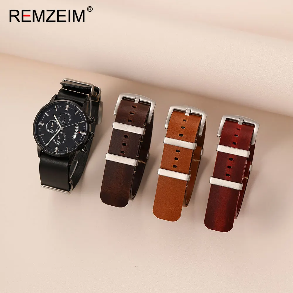Bracelet de montre en cuir de veau ciré pour hommes, 18mm, 20mm, 22mm, 24mm, Style Vintage, bracelet de remplacement, accessoires de montre
