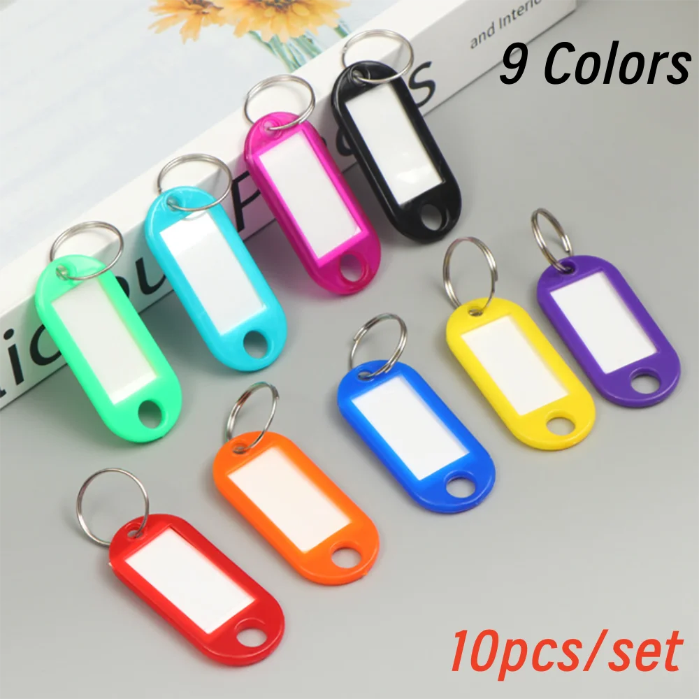 

10pcs Colorful Plastic Tags Key Chains Luggage ID Label Name Tags With Split Ring Hotel Number Classification Card Accessories