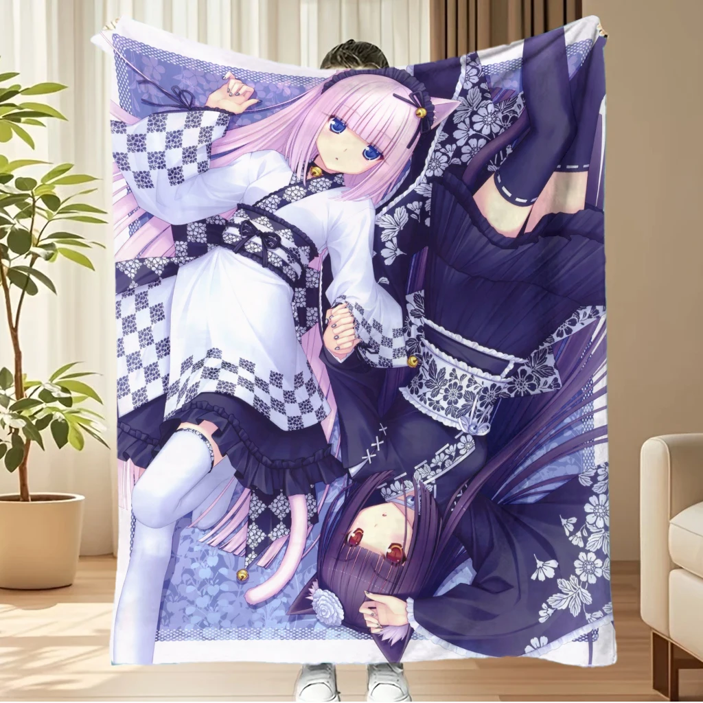 Nekopara Chocola Vanilla Anime Throw Blanket, Soft Flannel Fleece Blanket for Couch Bed Sofa, Kawaii Cat Girl Gift for Anime Fan