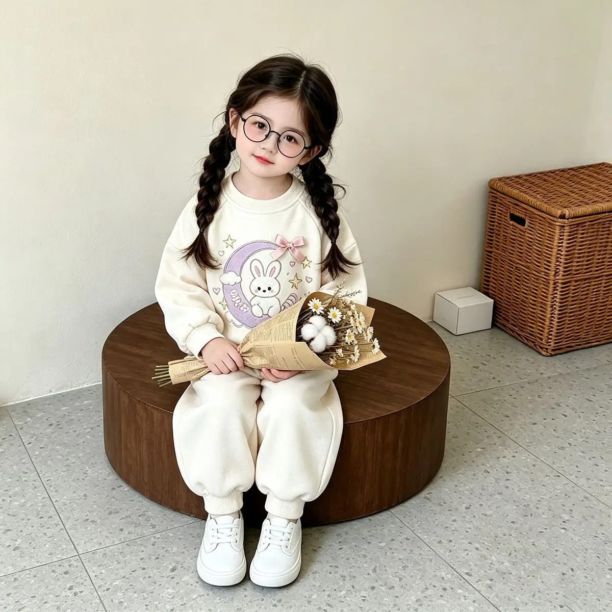 Mädchen Frühling Herbst Cartoon Sweatshirt-Set – Oberteil mit Hasen-Print & Hose mit Schleife, 2-teiliges Freizeitoutfit für Kinder – Detail 11